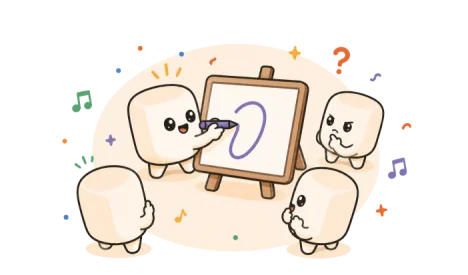 Cute characters drawing on an easel together